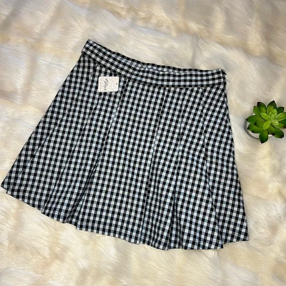 NWT Free People | Honey Blue Multi Gingham Pleated Skater Mini Skirt 10 - Picture 8 of 16